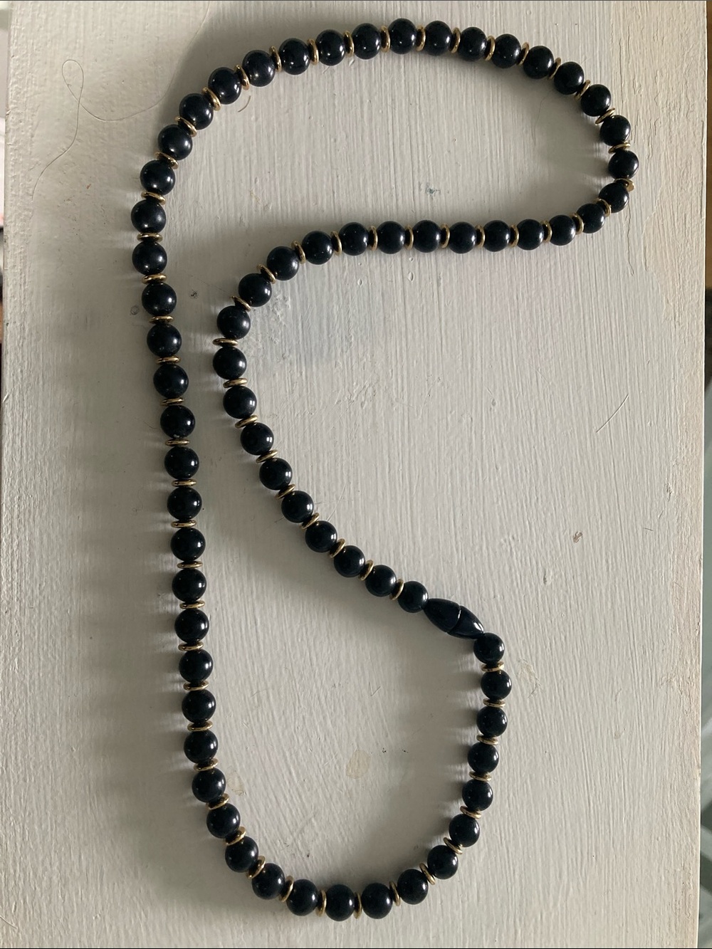Black Beaded Necklace with Gold Accents